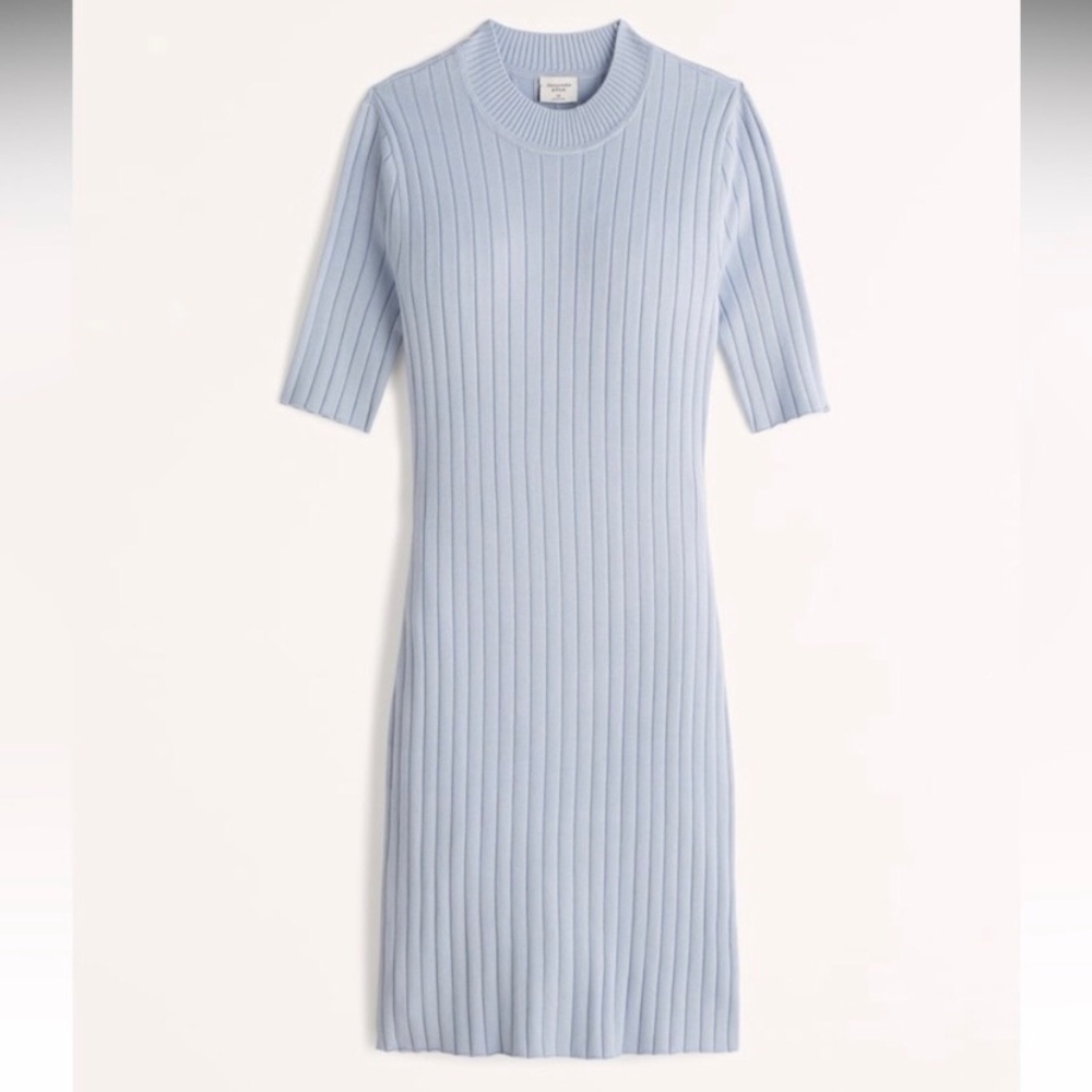 Abercrombie & Fitch Light Blue Ribbed Knit Mockneck Mini Sweater Dress size S